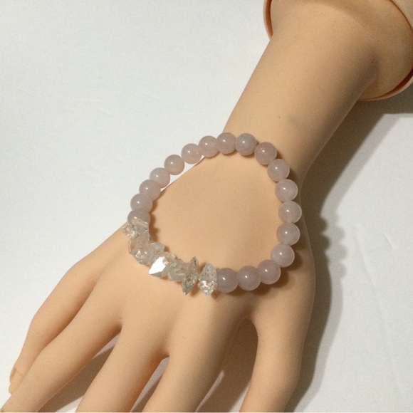 Rose quartz and Herkimer Elegant Pink Beaded Bracelet - Picture 2 of 3